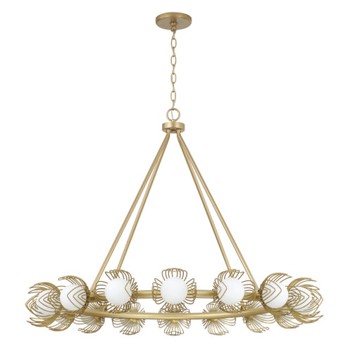 39'' W x 30'' H 16-LT Chandelier in Buffed Gold w/ Bent Wire Flower Petals & Soft White Glass (42|462102GF)