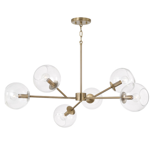 38'' W x 14'' H 6-Light Sputnik Chandelier in Aged Brass with Clear Glass Globes (42|461561AD-661)