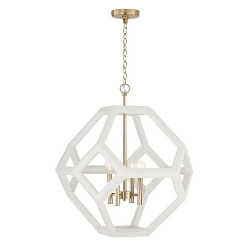 24'' W x 28'' H 4-Light Geometric Orb Pendant in Matte Brass with Handcrafted Mango Wood (42|358441WM)
