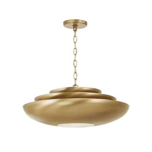 21.5'' W x 8.5'' H 1-Light Modern Tiered Bowl Pendant in Aged Brass with Real Alabaster Diffus (42|357711AD)