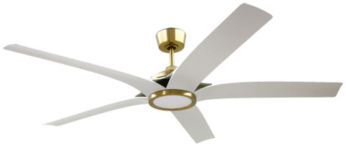 Fonz 65'' 5-Blade Ceiling Fan in Satin Brass w/ White Blades; Light Kit Included (Optional) (20|FON65SBW5)