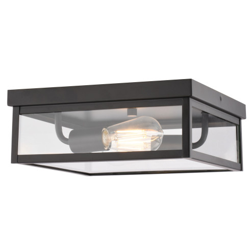 VAXCEL Clinton 12 in. W 2-Light Matte Black Transitional Outdoor Flush Mount Ceiling Light with Clea (51|T0809)