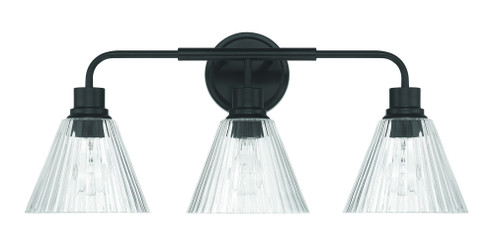 Pleated 3 Light Vanity in Flat Black (20|61103-FB)