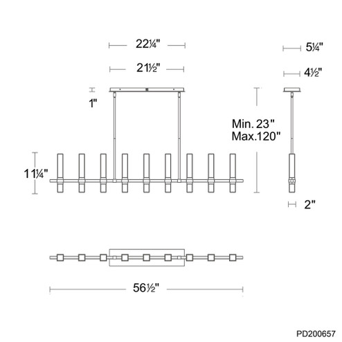 CINAPLEX 57IN 9LT LINEAR PENDANT 3000K (3612|PD200657-TWA-BN)