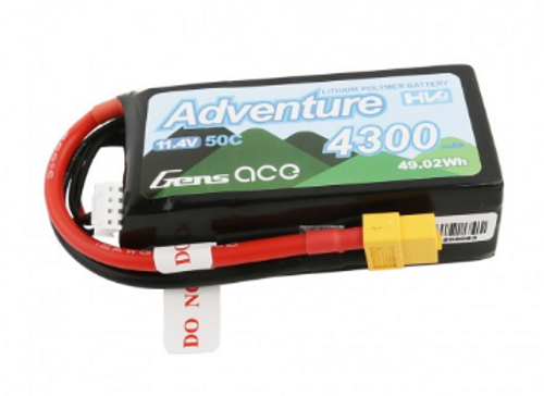 Gens Ace Adventure High Voltage 4300mAh 3S1P 11.4V 50C Lipo Battery with XT60 Plug