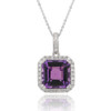 9ct White Gold Diamond & Amethyst Octagonal Pendant Necklace