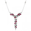 9ct White Gold Diamond & Ruby Cascading Y-Shape Necklace