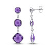 9ct White Gold Checkerboard Cushion Amethyst 3 Stone Drop Earrings