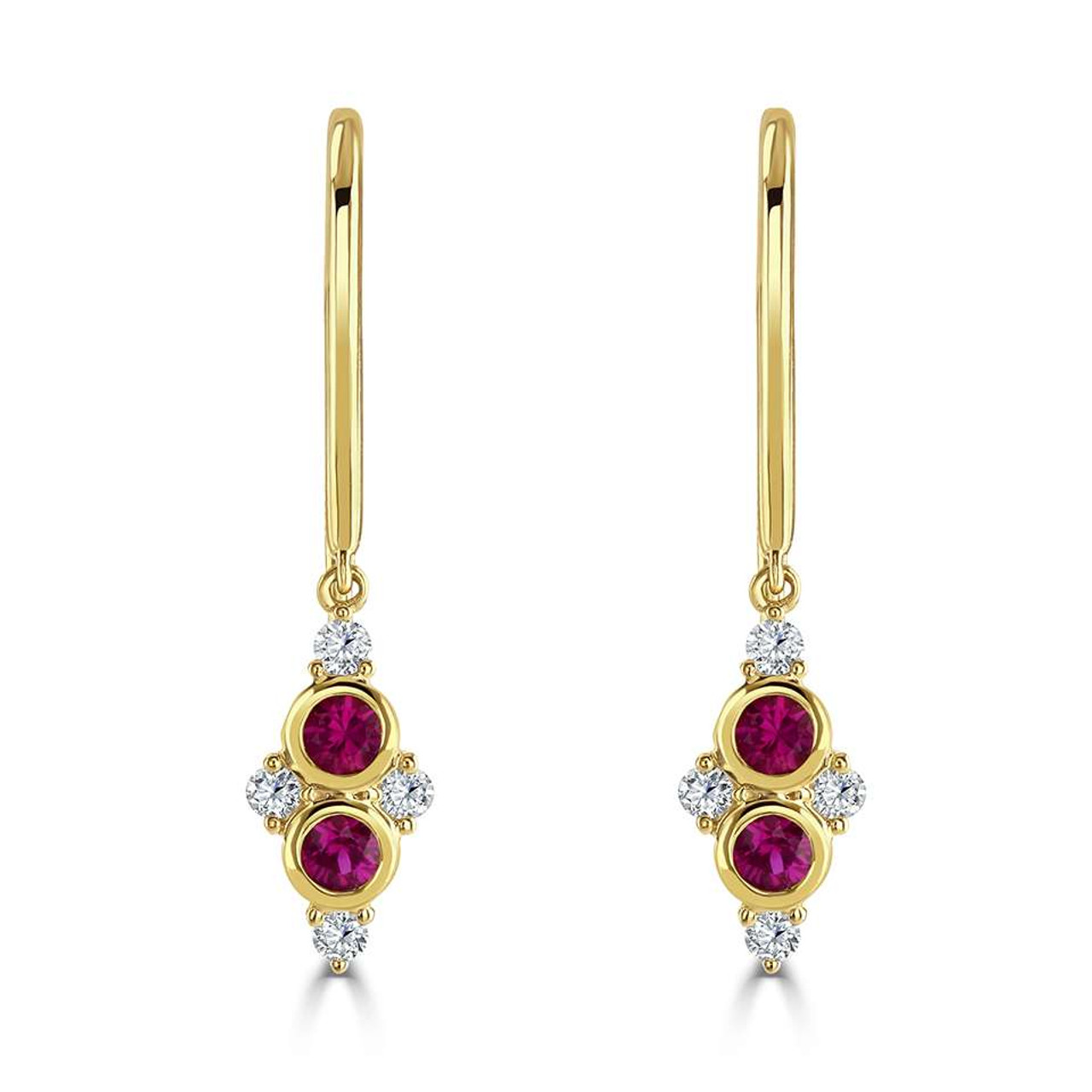 18ct Yellow Gold Ruby & Diamond Bouquet Hook Earrings
