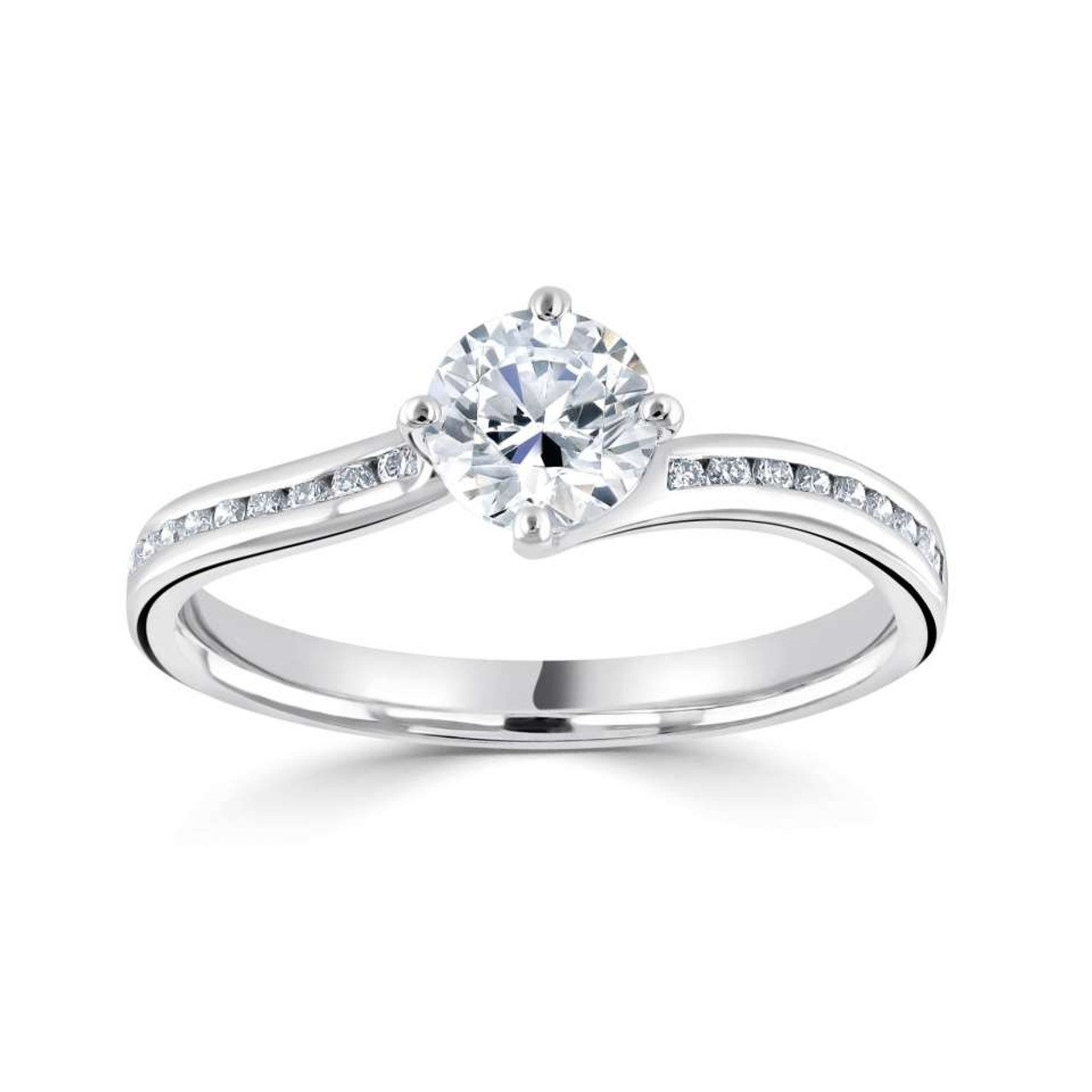 Round twist Solitaire Engagement ring with channel set Diamond shoulders