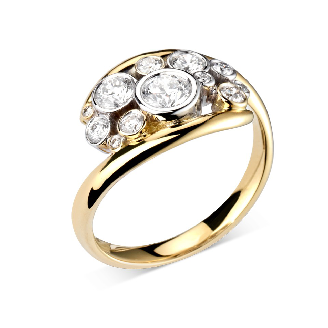 yellow gold diamond bubble ring