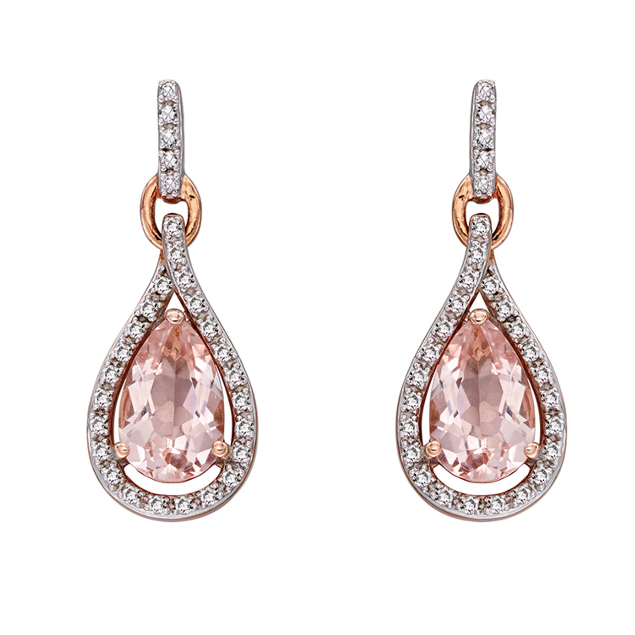 Rogers & Hollands® Jewelers Pear-Shaped Morganite & Diamond Halo Drop  Earrings | Hawthorn Mall