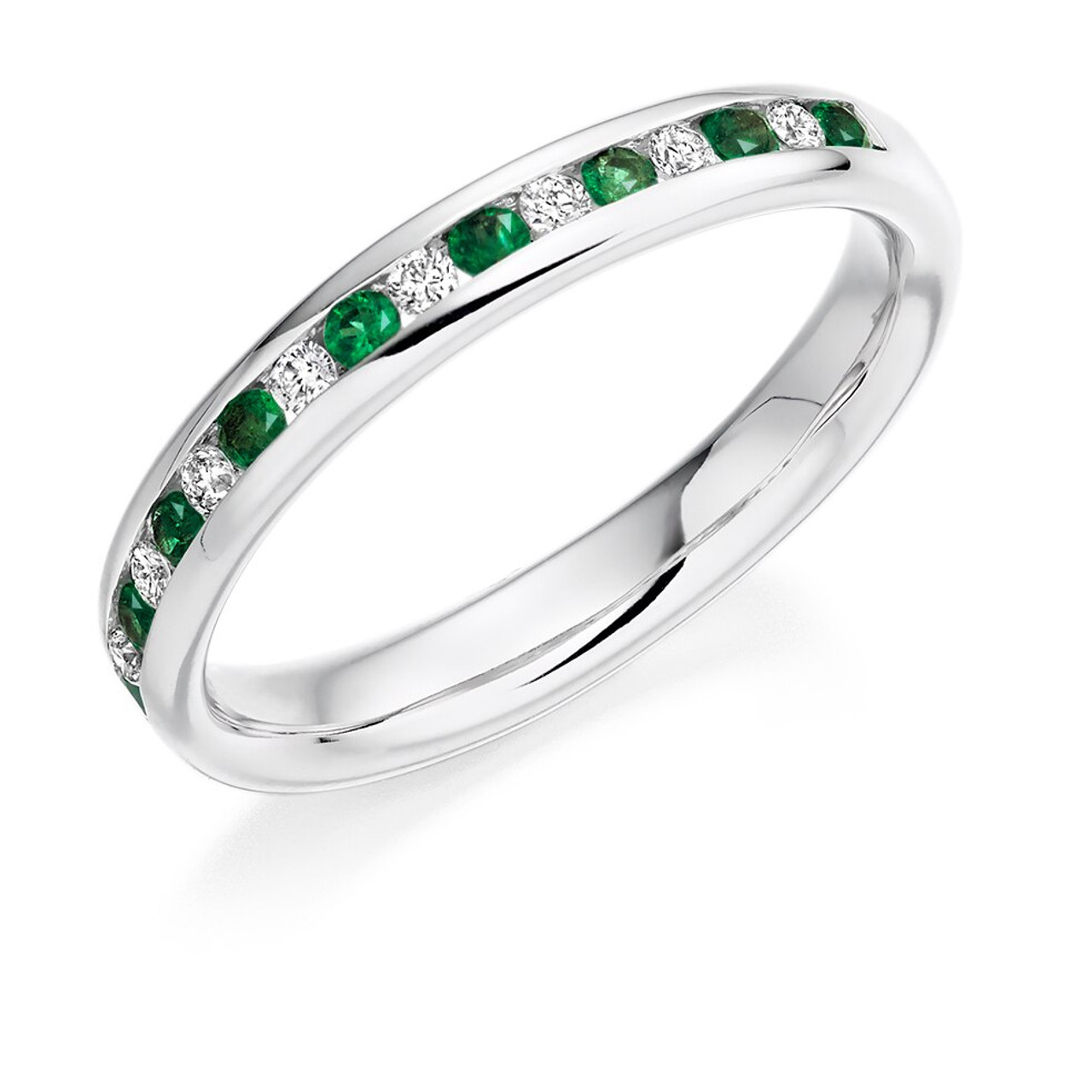 Platinum Emerald & Diamond Channel set Half Eternity Ring