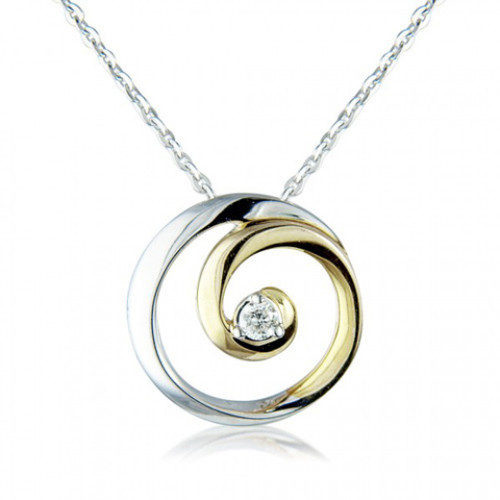 9ct Yellow & White Gold Diamond Swirl Pendant Necklace