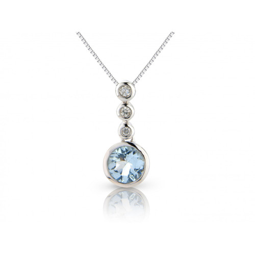 9ct White Gold Diamond \u0026 Aquamarine 
