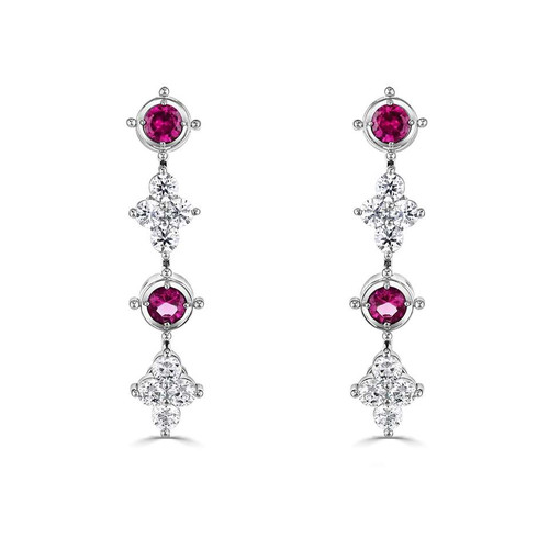 18ct White Gold Ruby & Diamond Quatrefoil Drop Earrings 18ct White Gold Ruby & Diamond Quatrefoil Drop Earrings