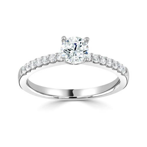 Alia - 4 claw round Solitaire Engagement ring with Diamond set shoulders Alia - 4 claw round Solitaire Engagement ring with Diamond set shoulders