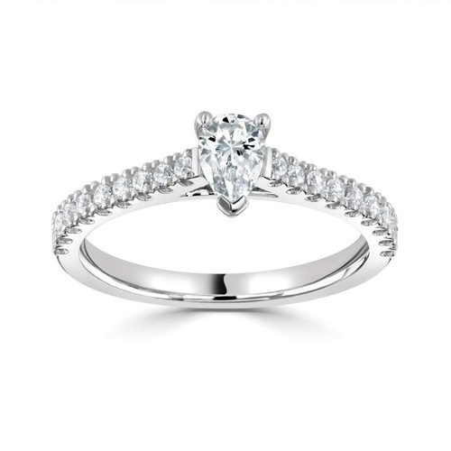 Kyra - Pear Solitaire Engagement ring with Diamond set shoulders Kyra - Pear Solitaire Engagement ring with Diamond set shoulders