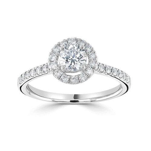 Quin - Round halo Engagement ring with Diamond set shoulders Quin - Round halo Engagement ring with Diamond set shoulders