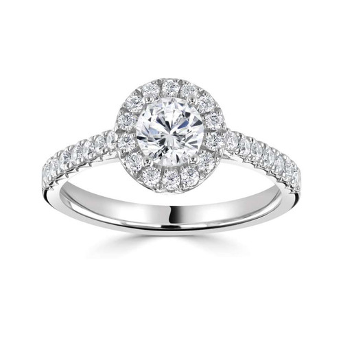 Skye - Round halo Engagement ring with fishtail Diamond set shoulders Skye - Round halo Engagement ring with fishtail Diamond set shoulders