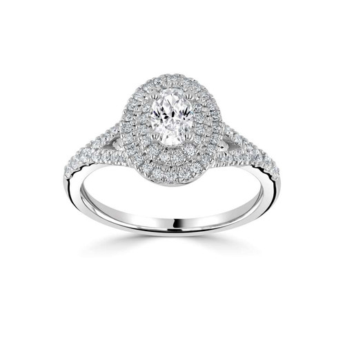 Tali - Oval double halo Engagement ring with Diamond set split shoulders Tali - Oval double halo Engagement ring with Diamond set split shoulders