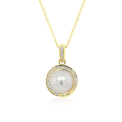 9ct Yellow Gold Diamond And Pearl Pendant Necklace 9ct Yellow Gold Diamond And Pearl Pendant Necklace