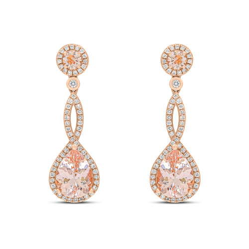 18ct Rose Gold Morganite & Round Diamond Fancy Drop Earrings