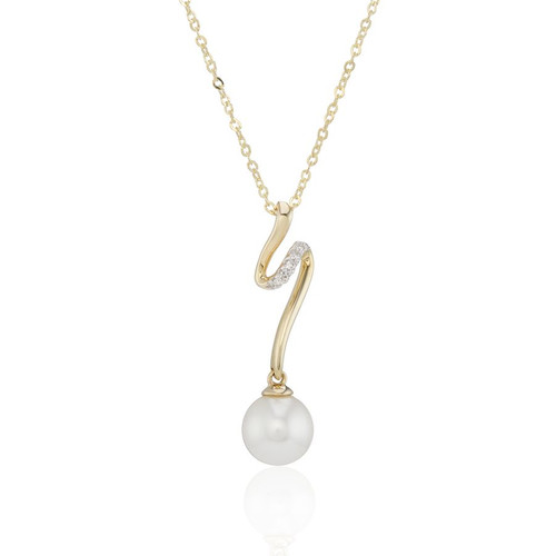 9ct Yellow Gold Diamond & Cultured Pearl Pendant Necklace