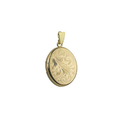 9ct Yellow Gold Engraved 20mm Oval Locket & Chain