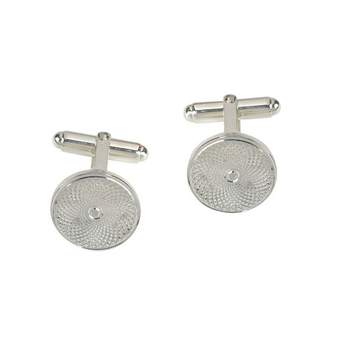 Silver engine-turned Round Cufflinks Silver engine-turned Round Cufflinks