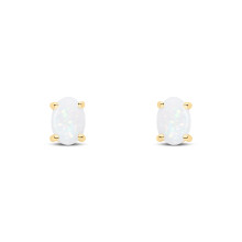 9ct Yellow Gold Oval Opal Claw Stud Earrings