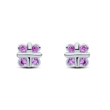 9ct White Gold Round Pink Sapphire Quatrefoil Stud Earrings