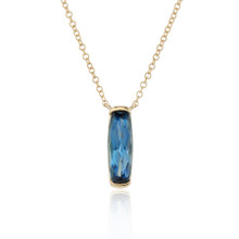 9ct Yellow Gold Barrel London Blue Topaz Pendant Necklace