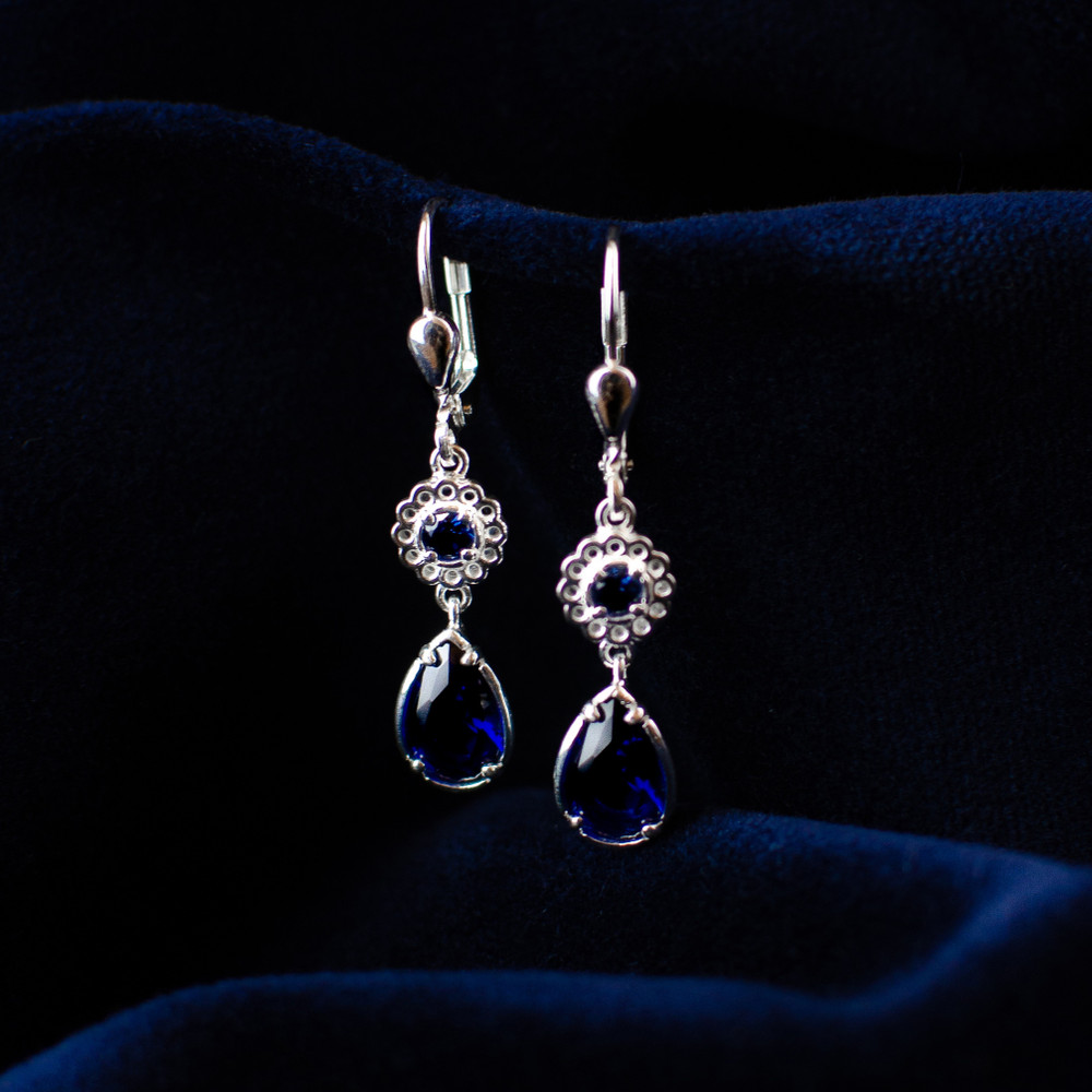 Sapphire Crystal Sterling Silver Drop Earrings