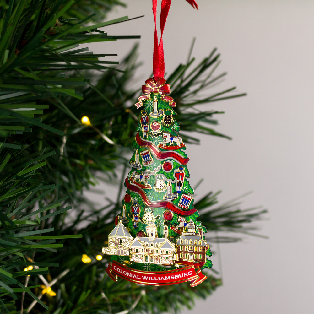 Enamel and Gold Plated Brass Etched Christmas Tree Ornament | The Shops at Colonial Williamsburg