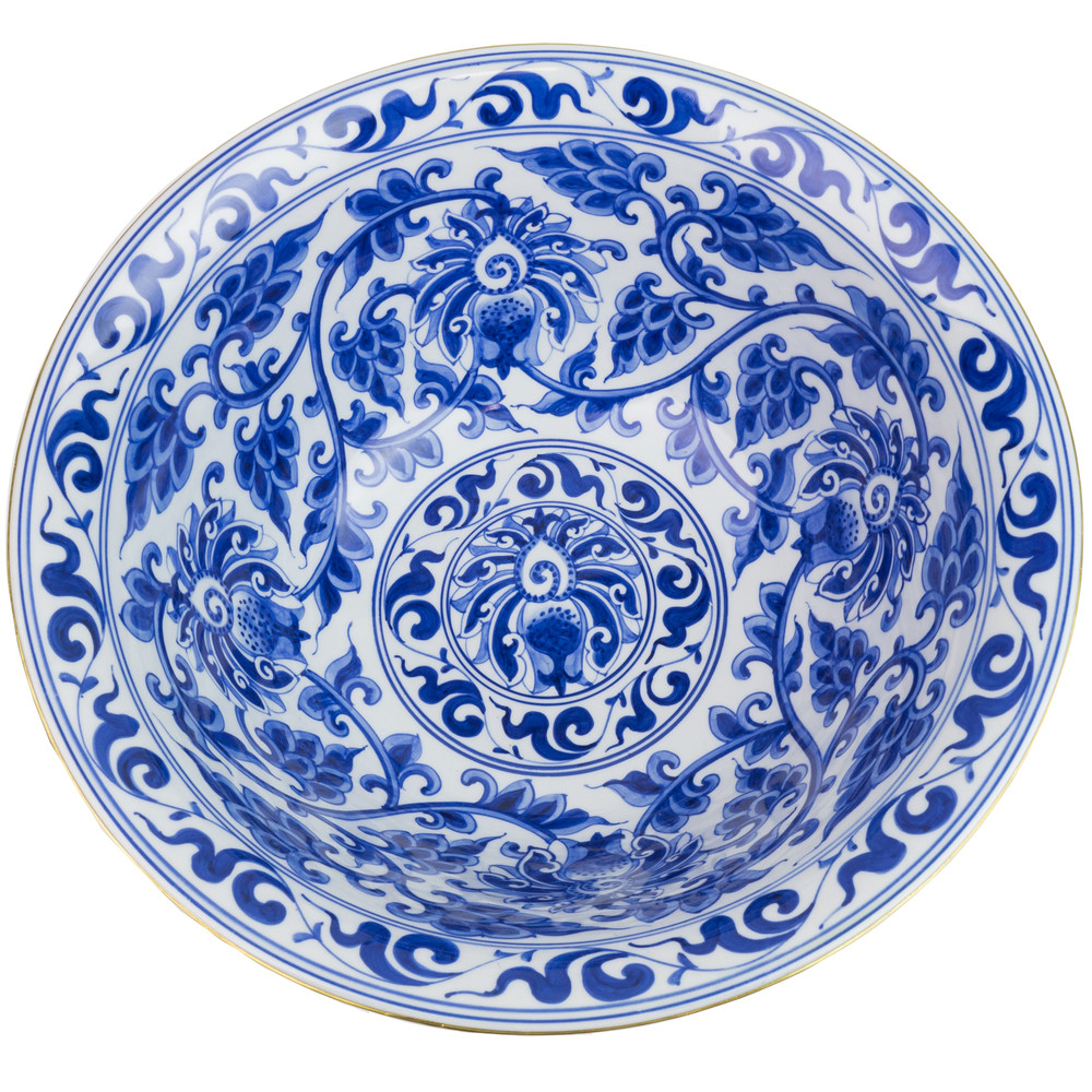 Brass Trimmed Blue and White Porcelain Floral Bowl | The Shops at Colonial Williamsburg