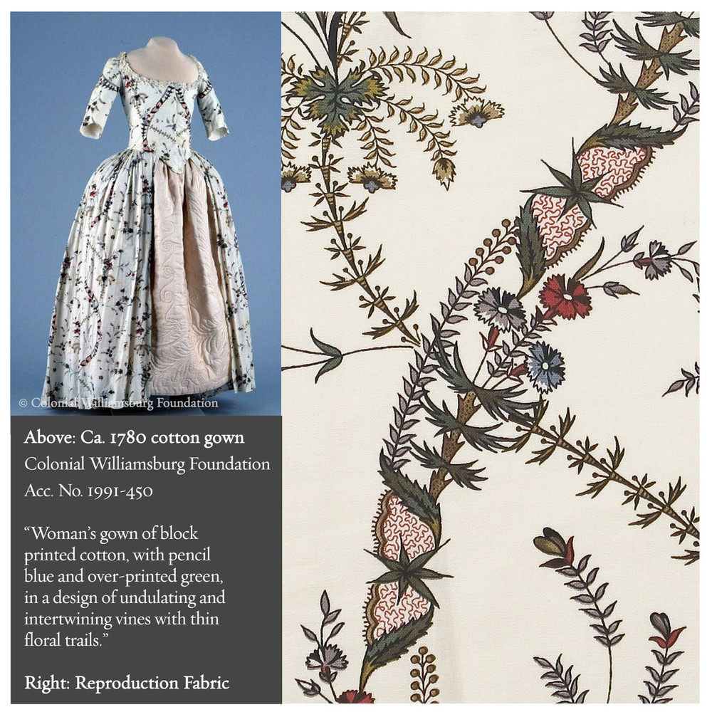 Colonial Williamsburg Reproduction Fabric - Wavy Floral 100% Cotton Fabric - Inspiration