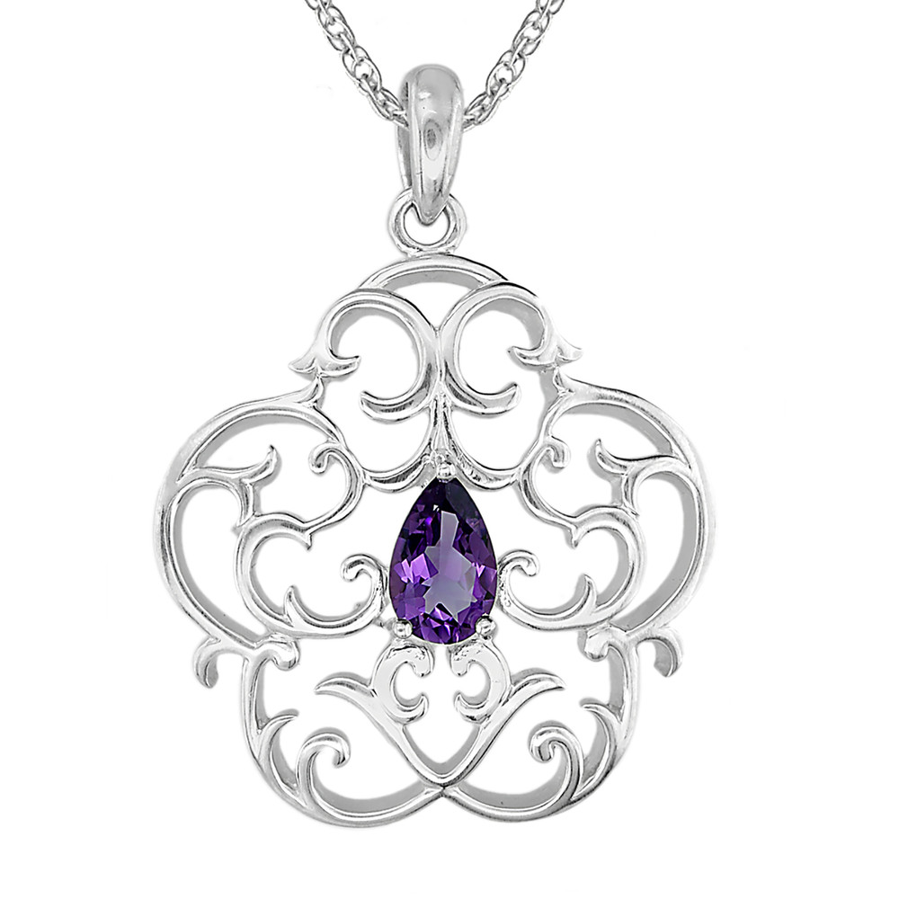 Ellicott Clock Case Sterling Silver Pendant with Amethyst