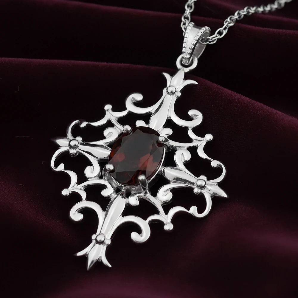 Sterling Silver Capitol Detail Pendant with Garnet | The Shops at Colonial Williamsburg