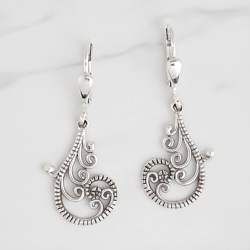 Sterling Silver Scroll Dangle Leverback Earrings | The Shops at Colonial Williamsburg
