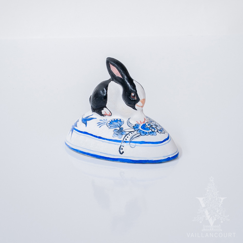 Vaillancourt Black and White Bunny on Delft Egg - small | The Shops at Colonial Williamsburg