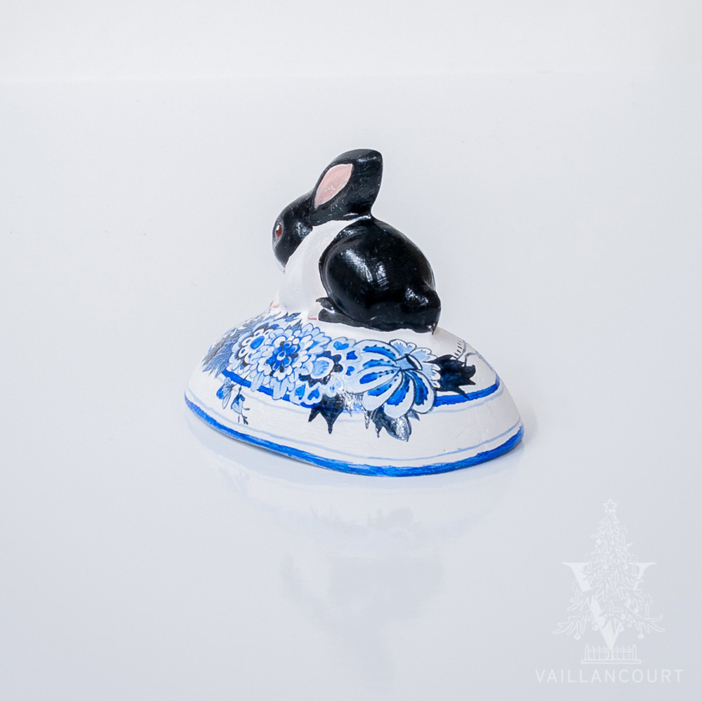 Vaillancourt Black and White Bunny on Delft Egg - small | The Shops at Colonial Williamsburg