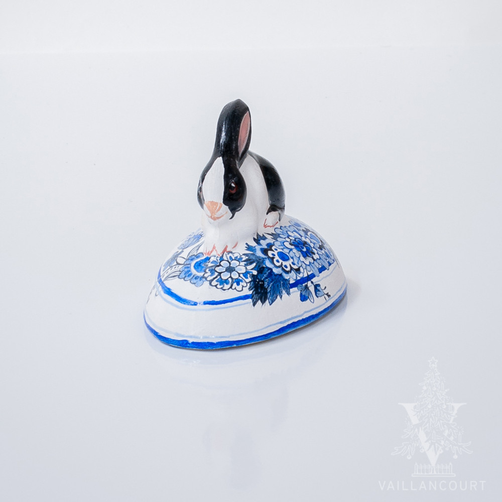 Vaillancourt Black and White Bunny on Delft Egg - small | The Shops at Colonial Williamsburg