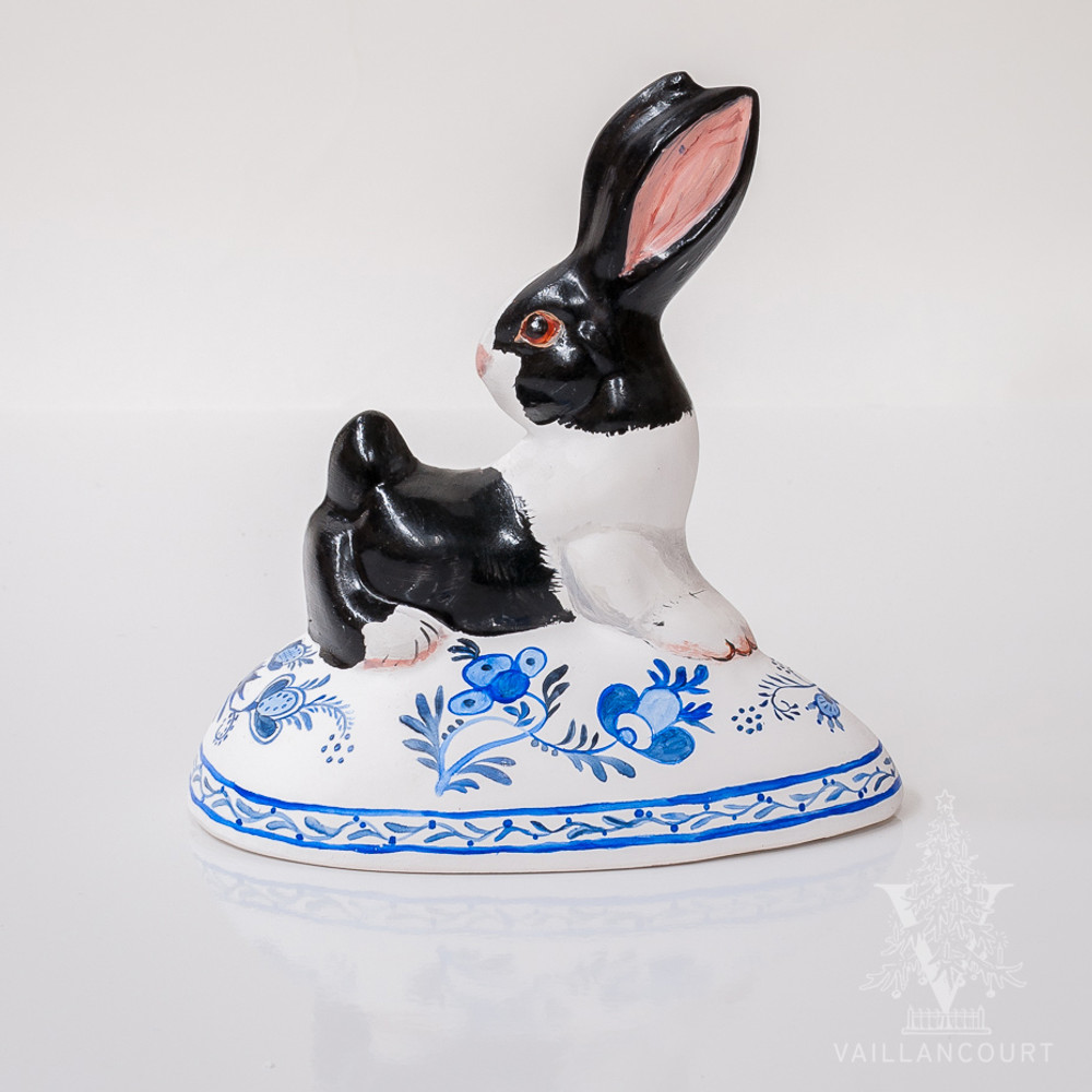 Vaillancourt Black and White Bunny Backward Facing on Delft Egg | The Shops at Colonial Williamsburg