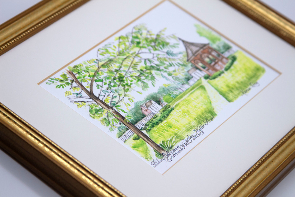 Realm of the Beanstalks アートプリント サイン入り Blue Bell Tavern Garden Framed Print by Marcia Long