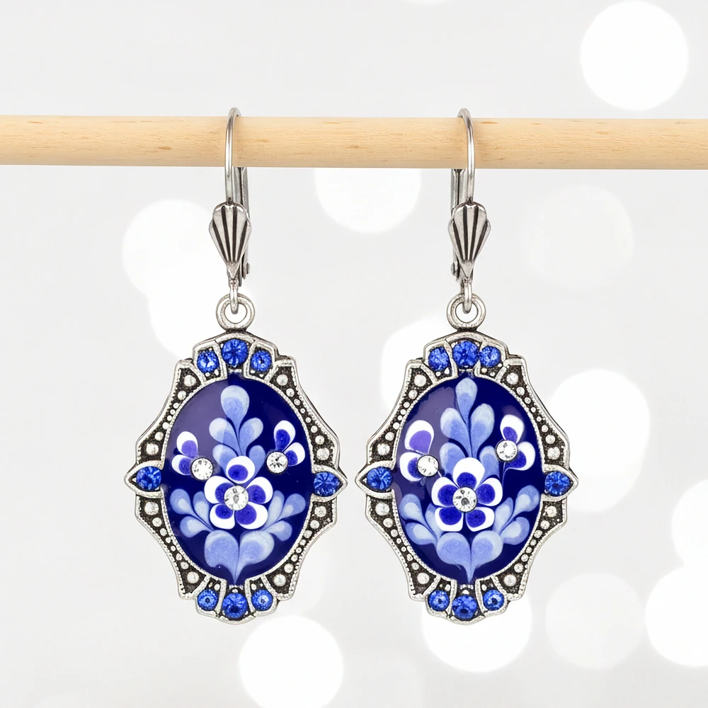 Blue & White Oval Earrings with Crystals | The Shops at Colonial Williamsburg
