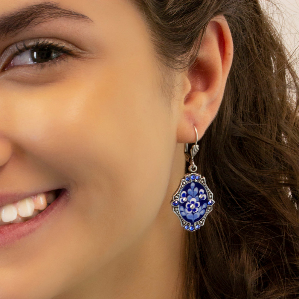 Blue & White Oval Earrings with Crystals | The Shops at Colonial Williamsburg