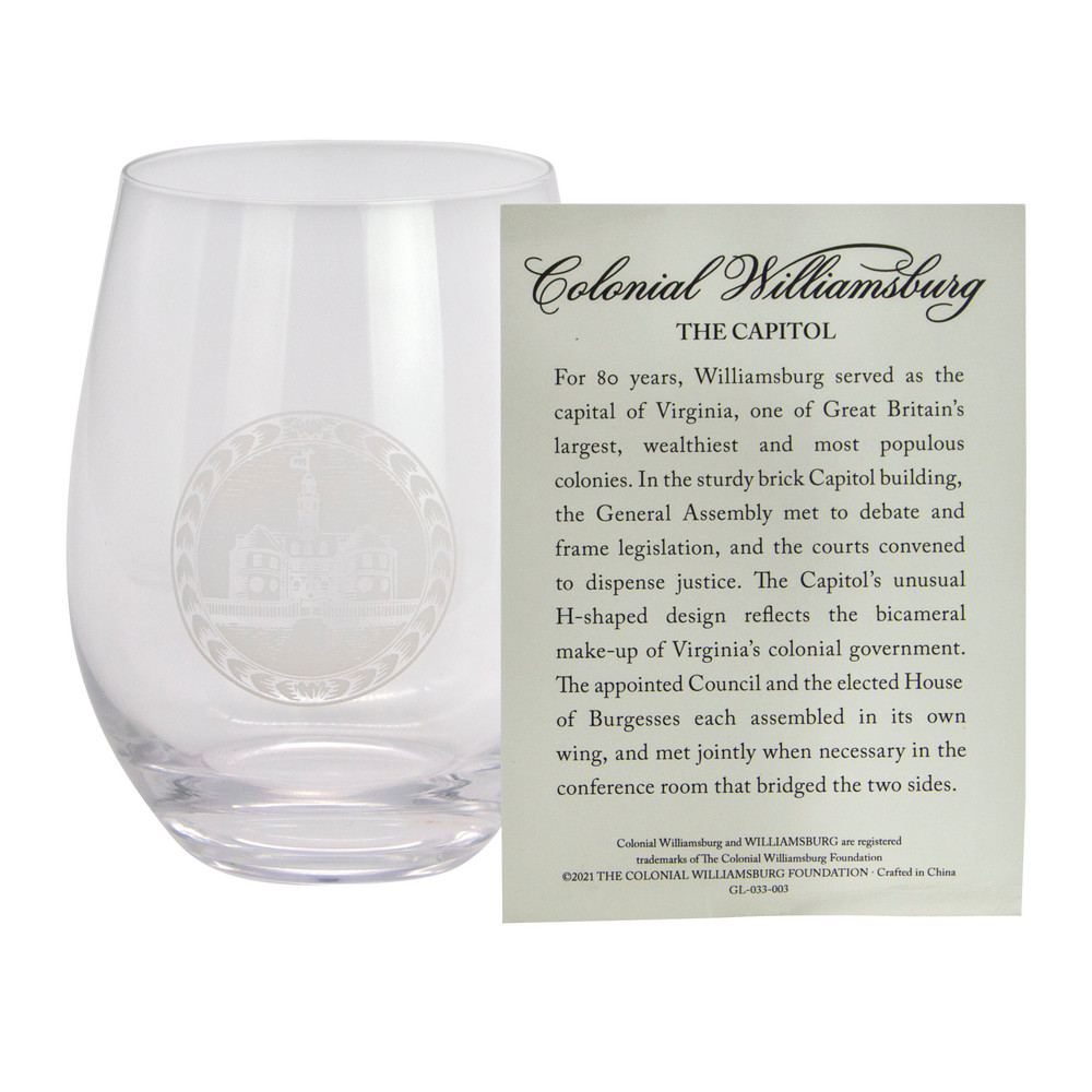 Colonial Williamsburg Seal Stemless Wine Glass | The Shops at Colonial Williamsburg