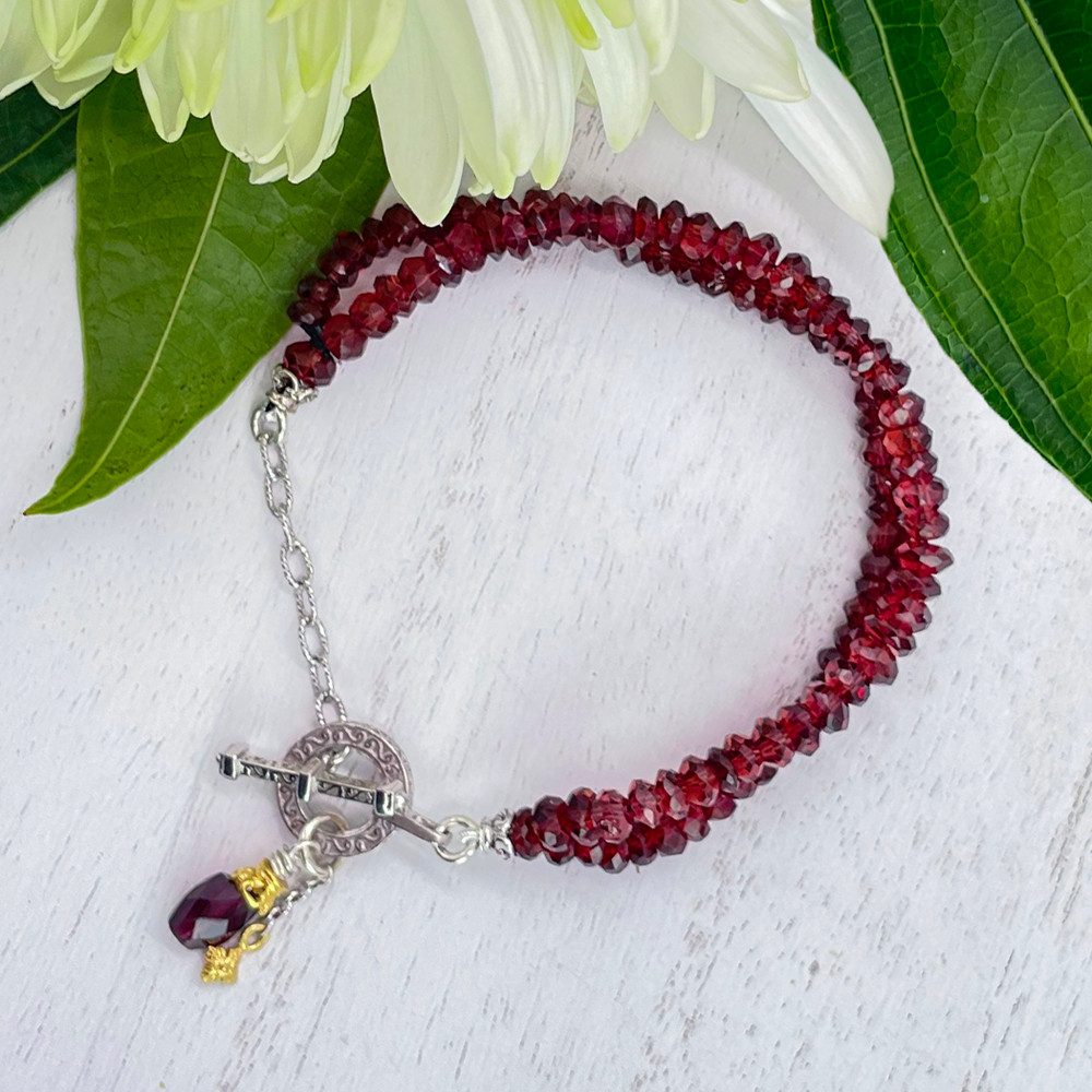 Double Strand Garnet Toggle Bracelet with Gold Vermeil by Anatoli | The Shops at Colonial Williamsburg