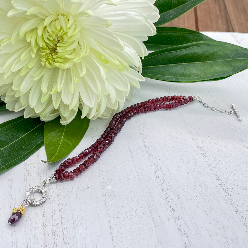 Double Strand Garnet Toggle Bracelet with Gold Vermeil by Anatoli | The Shops at Colonial Williamsburg